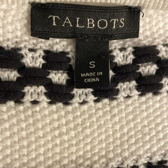 Talbots womens sweater small 4 6 cardigan black white stripe open work casual - Picture 4 of 7